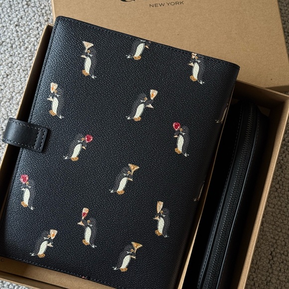 COACH Penguin Print Notebook Set | Leather Notebook Cover + Pencil Case| NIB - Picture 5 of 7